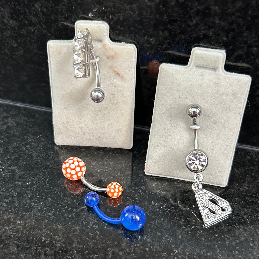 Womens Silver and white stone  belly button Set.